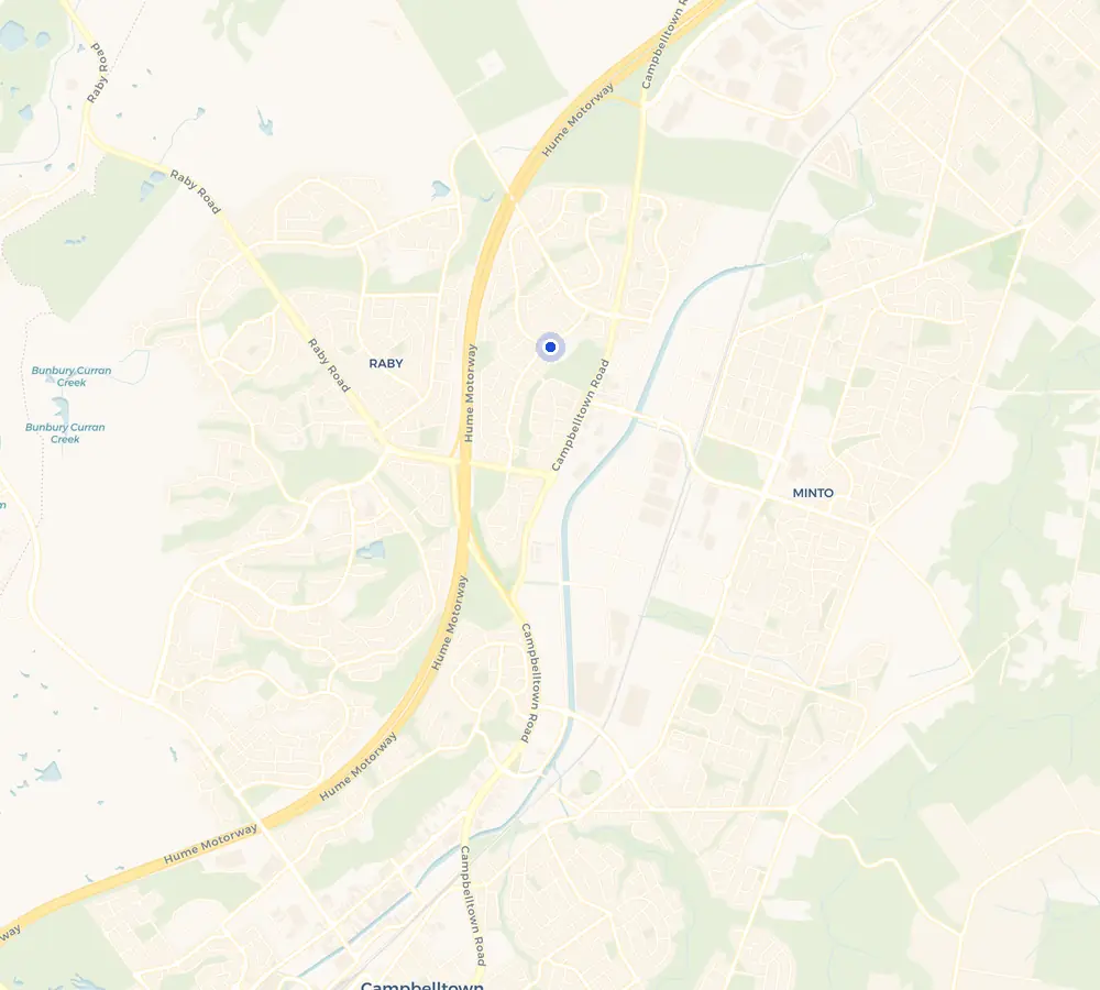 Map of the St Andrews service area and the surrounding Macarthur, showing St Andrews and the nearby streets we cover.